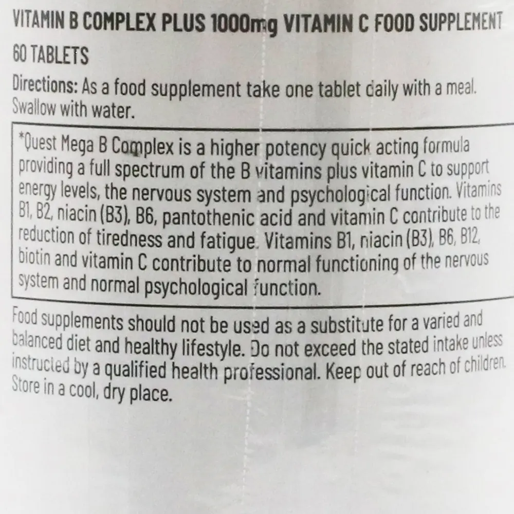 Quest Mega B Complex With Vitamin C 60 TABLETS